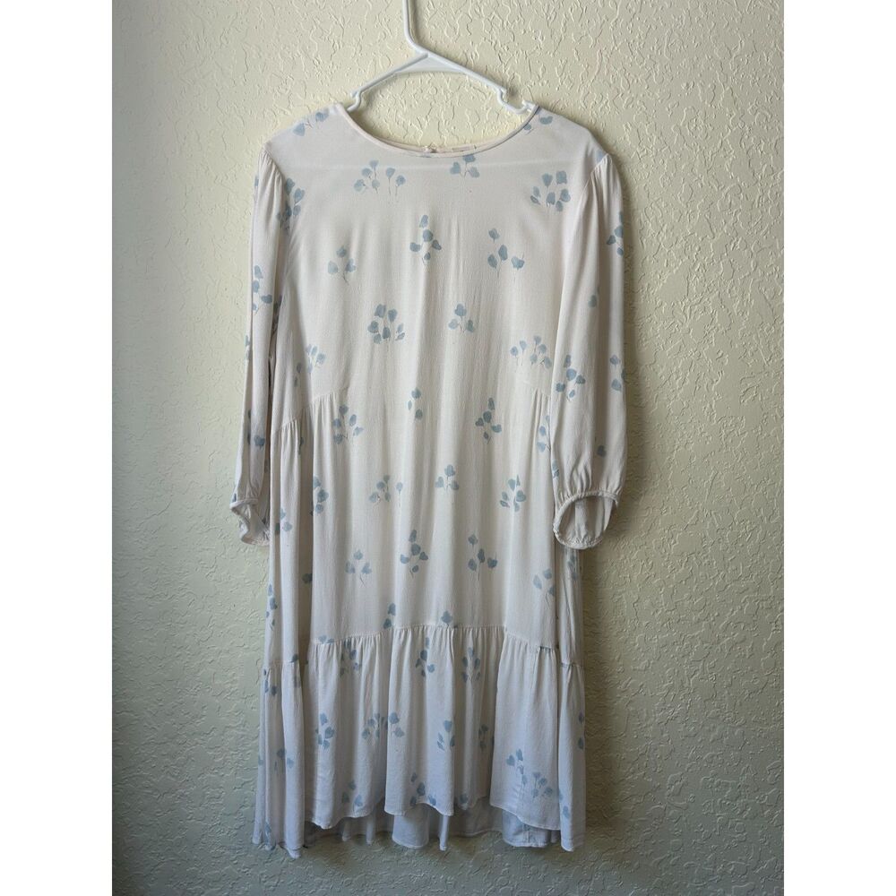 Wilfred Aritzia White Blue Floral Long Sleeve Tiered Dress Size L